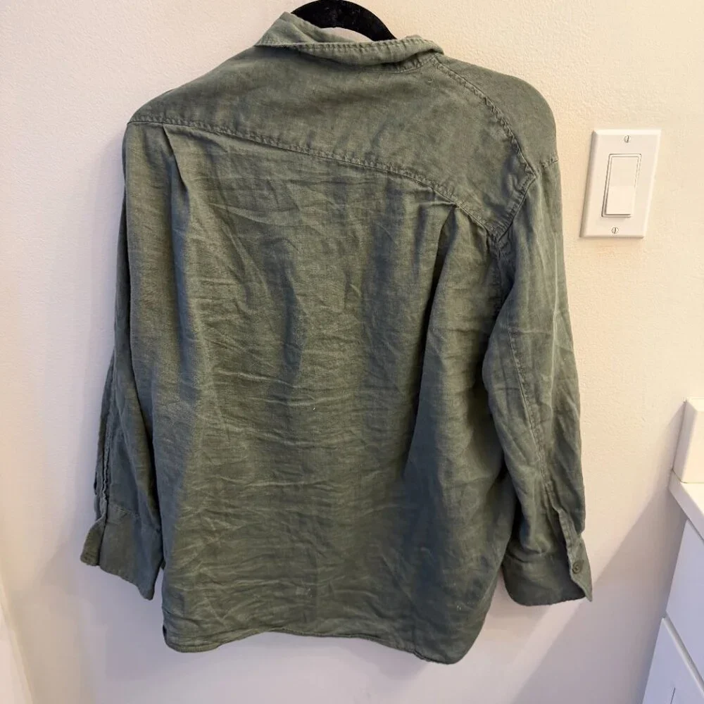 ZARA Olive Green Linen Button Down Shirt | Relaxed Fit | Size XL - Picture 3 of 3